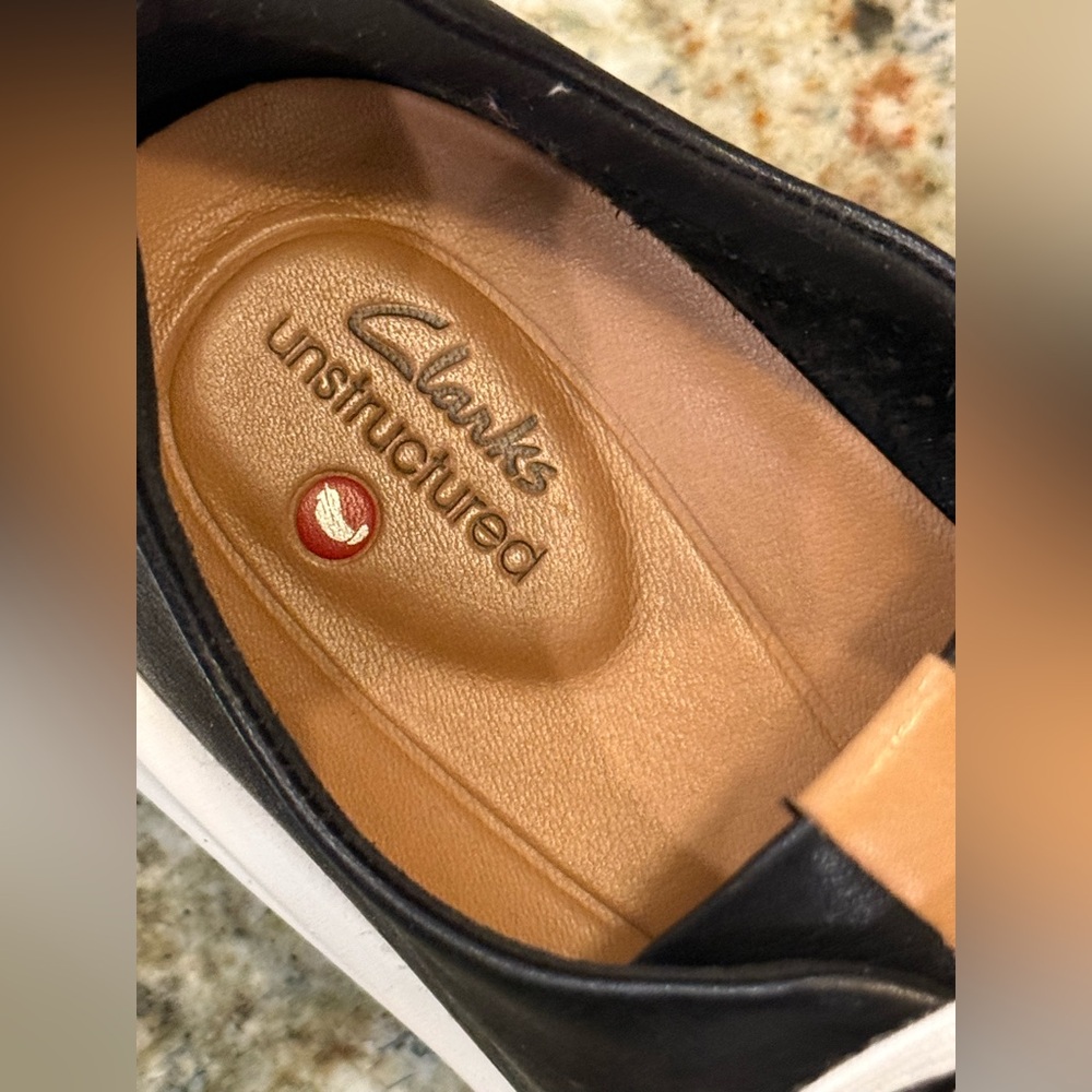 Clarks Shoes Un Rio Tie Women Size‎ 8 Black Leather Casual Comfort Sneaker - Picture 6 of 7